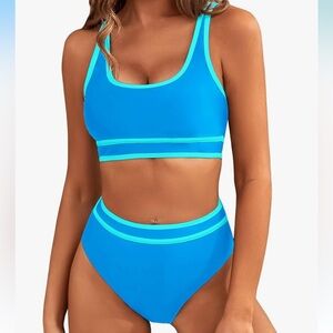 BMJL High Waisted Bikini Sets Sporty Two Piece Swimsuit Color Block Cheeky NWT S